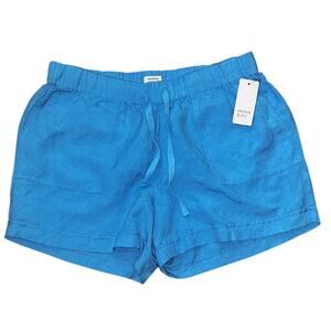 NWT Crown & Ivy Linen Blend Lightweight Drawstring Turquoise Blue Shorts Medium
